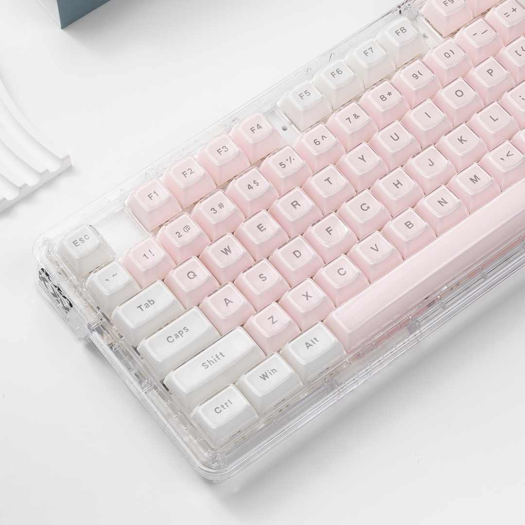 Pc Gaming Fullset - Teclas Transparentes de Cristal Rosa e