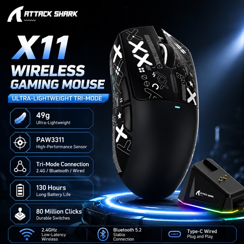 Pc Gaming X3D - Mouse Gamer Sem Fio ATTACK SHARK